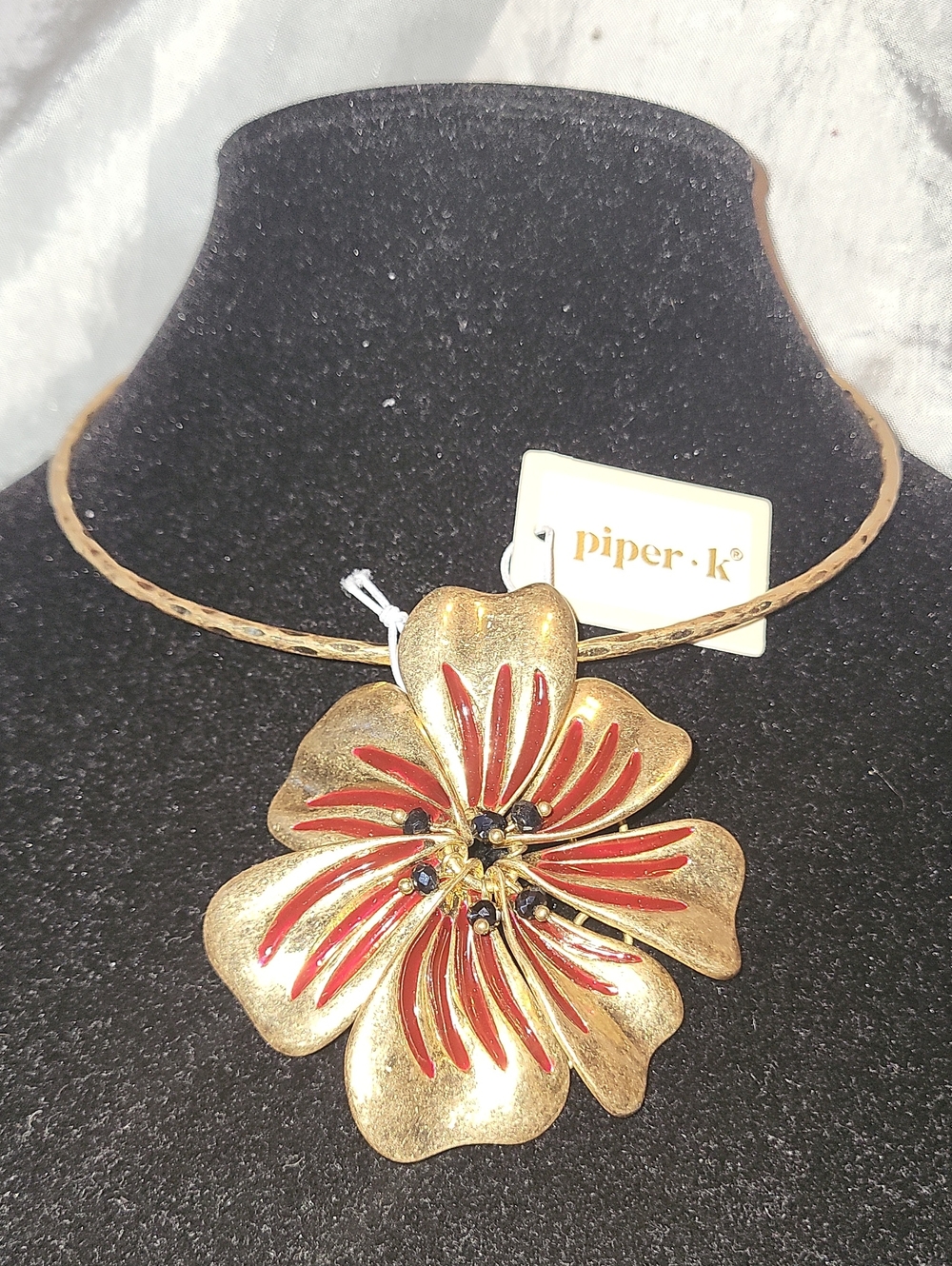 Piper K Gold Floral Necklace with Red and Black Accents TI